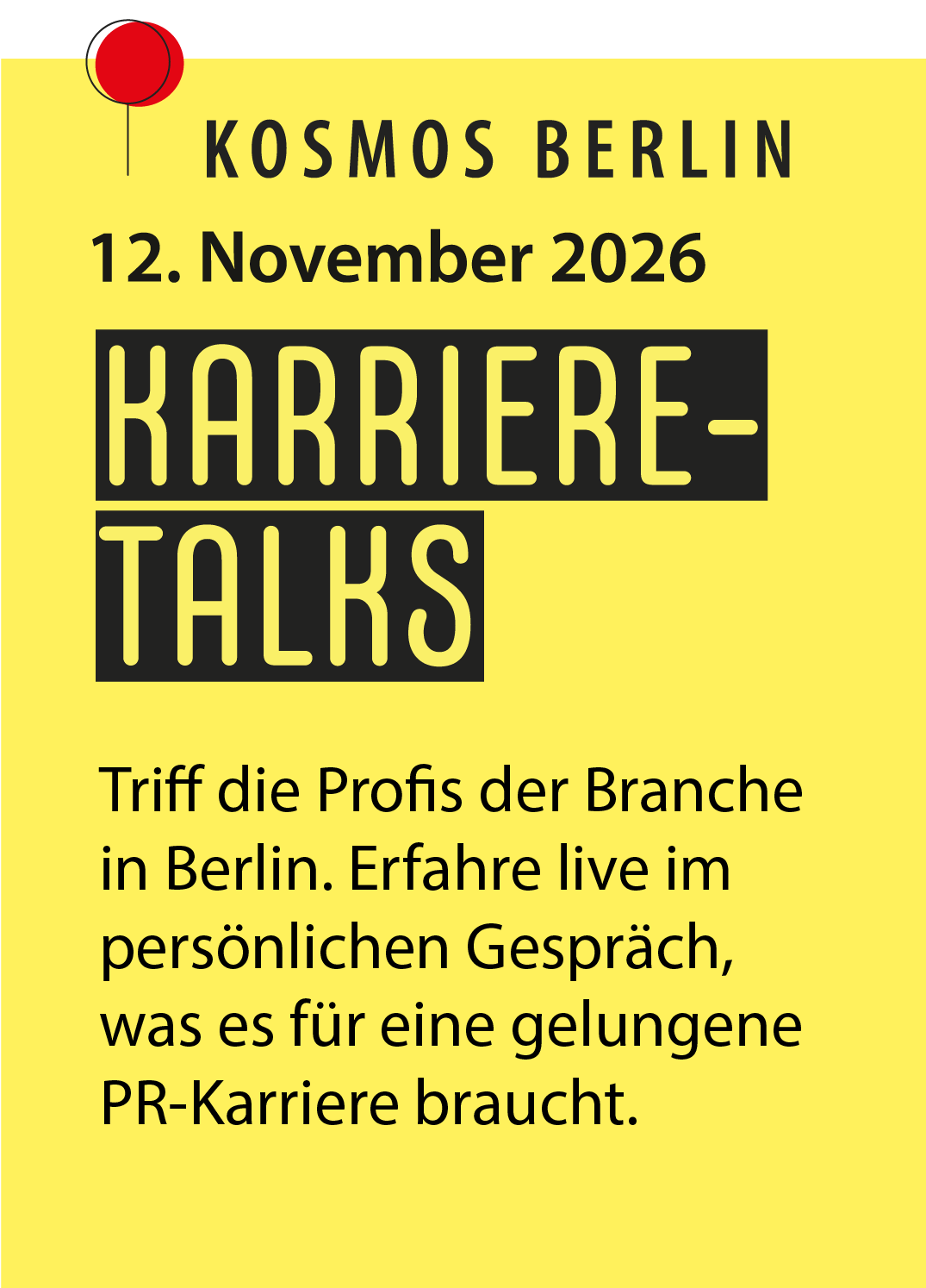 gelbe Kachel. Karriere Talks. 12. November in Berlin